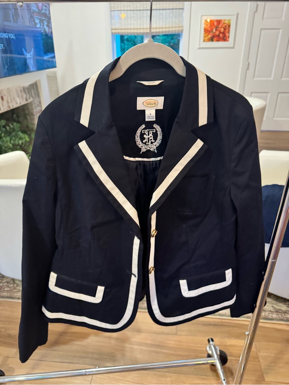 Talbots Navy Blazer with White Trim and Gold Buttons